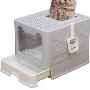 Foldable Cat Litter Box Self-Cleaning Enclosed Cat Potty Kitty Toilet with Scoop